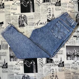 Jeans X-AM Women's mid acid stone wash 80s vintage high waist zipper slim jeans